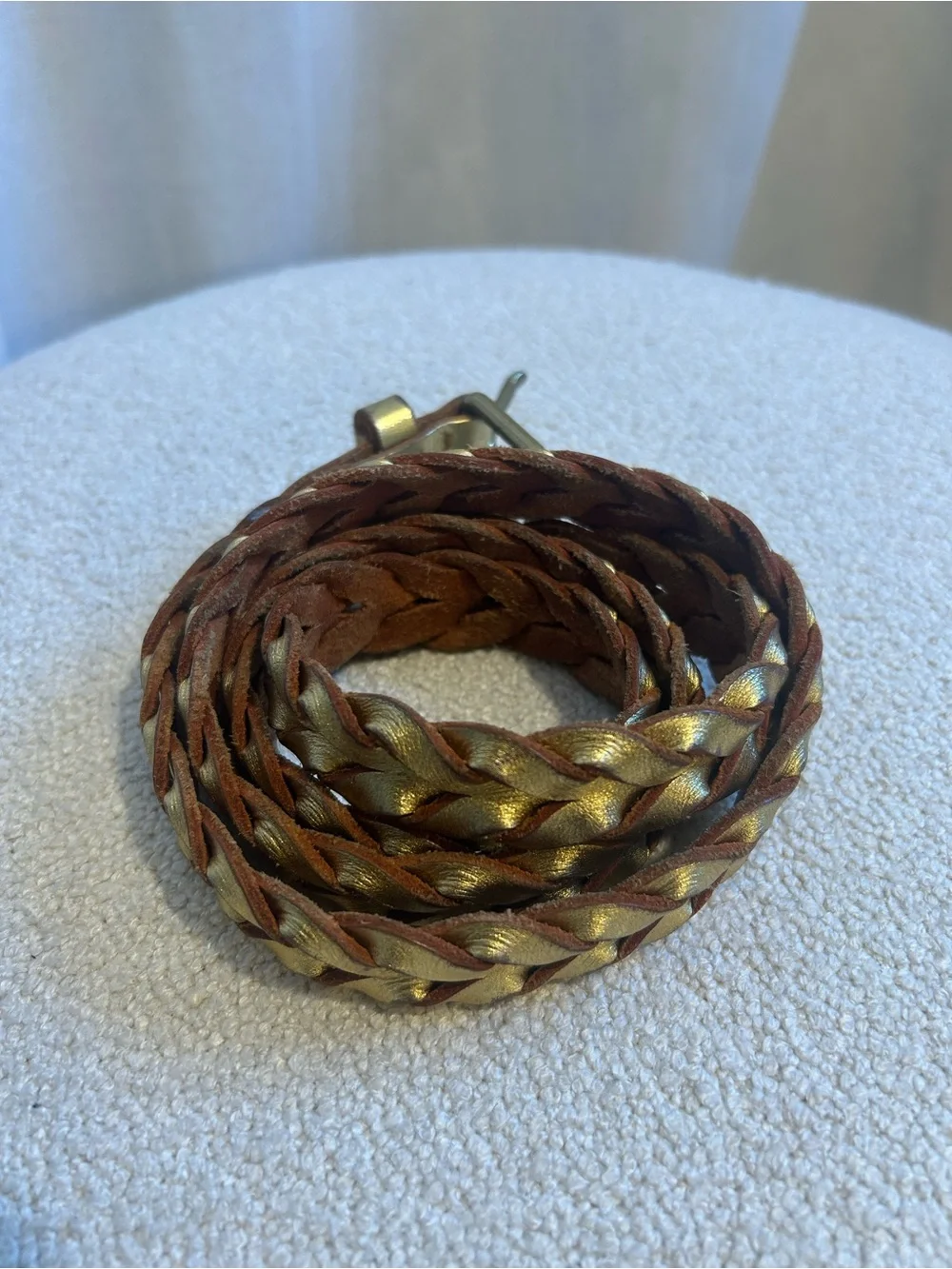 J.Crew Braided Gold Leather Belt - Metallic, M/L